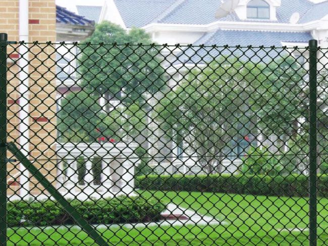 green PVC chain link fence used in garden