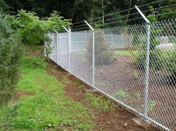 security chain fence with 3 stand barb wire above